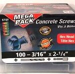 CONCRETE SCREW HEX 3/16X2-1/4 100PK
