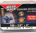 CONCRETE SCREW HEX 1/4 X 4IN 100 PK