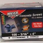 CONCRETE SCREW HEX 3/16X4 100PK