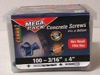 CONCRETE SCREW HEX 3/16X4 100PK