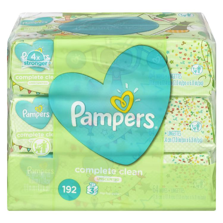 Pampers Complete Clean Unscented Wipes pack, case of 4 x 216ea