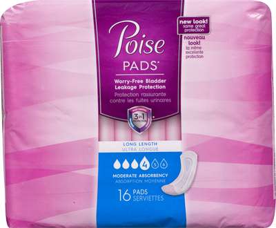 POISE MODERATE LONG PADS 16 S