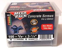 CONCRETE SCREW HEX 1/4X3-1/4 100PK