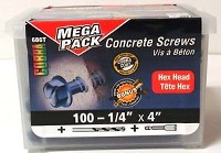 CONCRETE SCREW HEX 1/4 X 4IN 100 PK