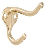 HAT AND COAT HOOK BRASS 2 PACK