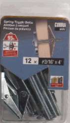 SPRING TOGGLE BOLT 3/16 X 4IN 12PK