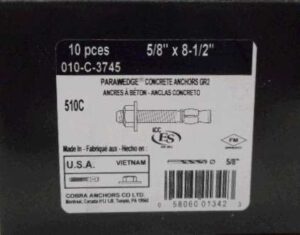 PARAWEDGE ANCHOR 5/8 X 8 1/2IN 10PK