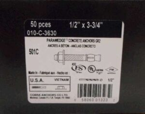 PARAWEDGE ANCHOR 1/2 X 3-3/4IN 50PK