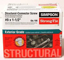 STRUCTURAL SCREW HEX 9X2-1/2 100 PK