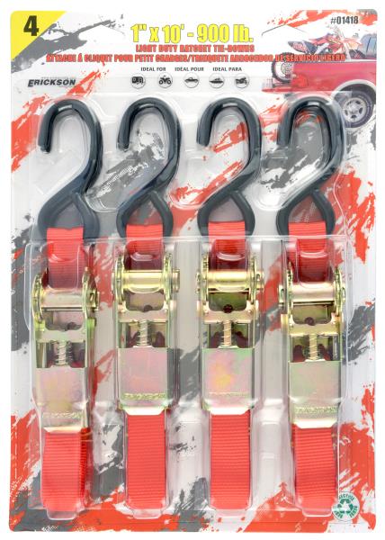 RATCHET STRAP 1INX10FT 900LB 4PC
