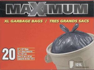 GARBAGE BAG XL 127-L BLACK 20 PACK