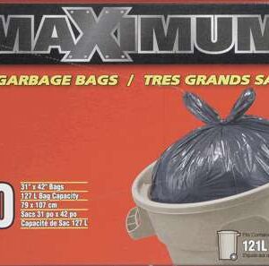 GARBAGE BAG XL 127-L BLACK 20 PACK