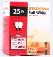 A19 INCANDESCENT LIGHT BULB 25W 2PK