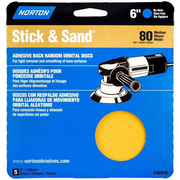 STICK & SAND DISC 80 GRIT 6-IN 5 PK