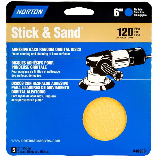 STICK & SAND DISC 120 GRIT 6IN 5 PK