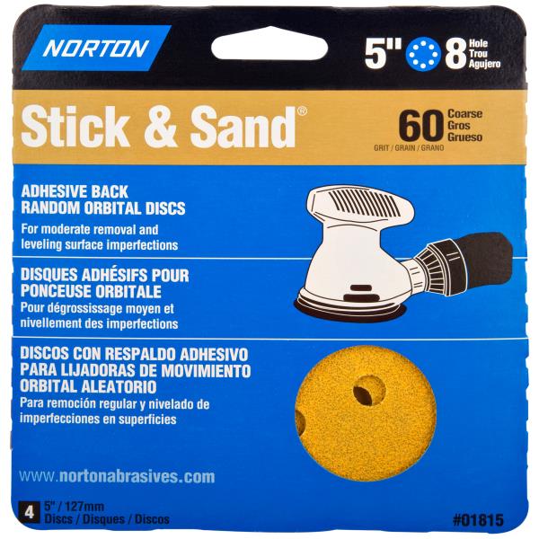 STICK & SAND DISCS 60 GRIT 5IN 4PK