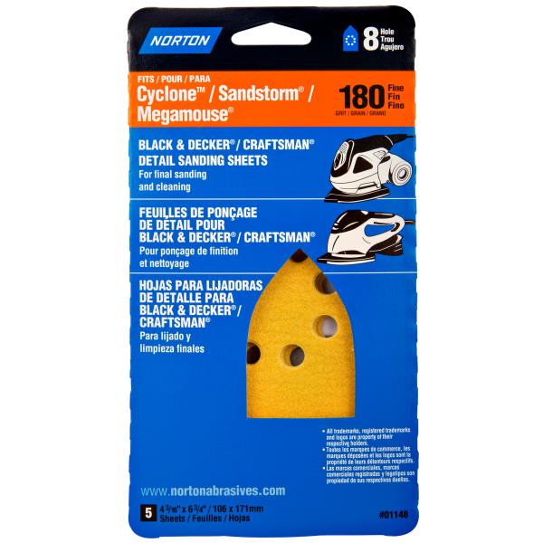 SANDING SHEET 180 GRIT 8 HOLE 5 PK