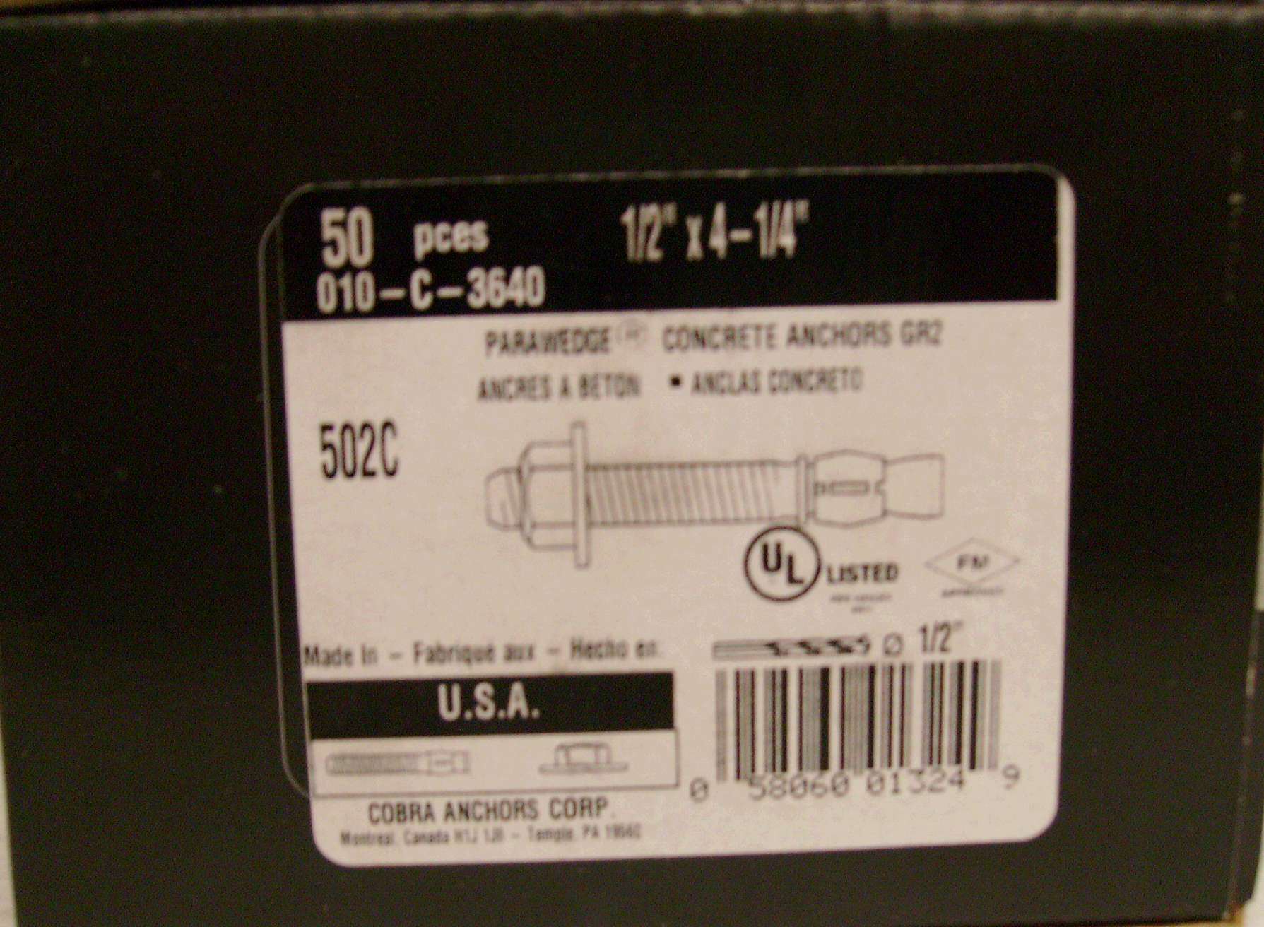 PARAWEDGE ANCHOR 1/2 X 4-1/4IN 50PK