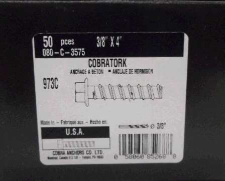 ANCHOR SCREW 3/8 X 4IN 50PK