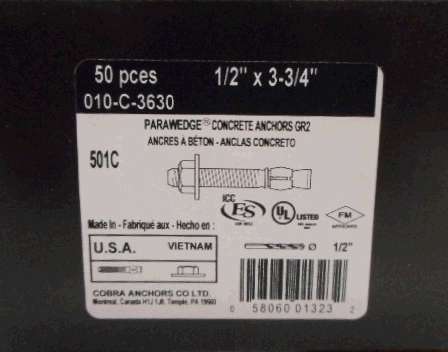 PARAWEDGE ANCHOR 1/2 X 3-3/4IN 50PK