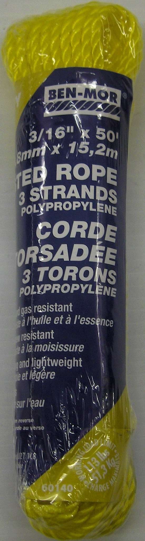 POLY ROPE TWIST YELLOW 3/16 X 50