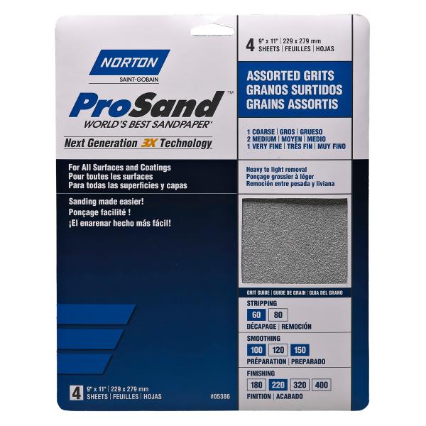 SANDING SHEET ASSORTED GRIT 4 PACK