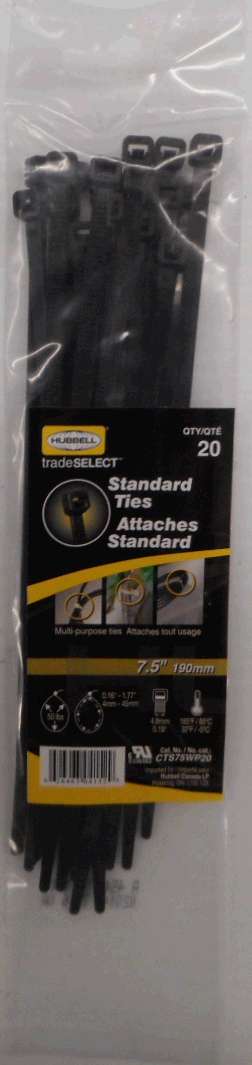 CABLE TIE BLACK 7.5-IN 20 PK