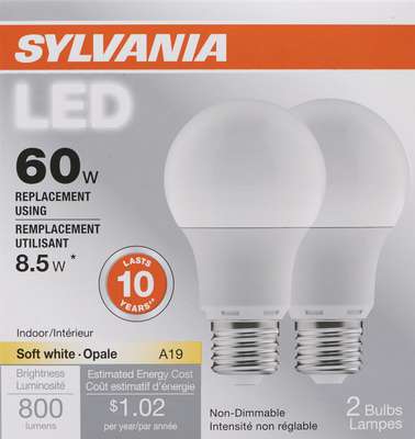 A19 LED BULB SOFT WHITE 8.5W 2 PACK