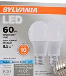 A19 LED BULB DAYLIGHT 8.5W 2 PACK