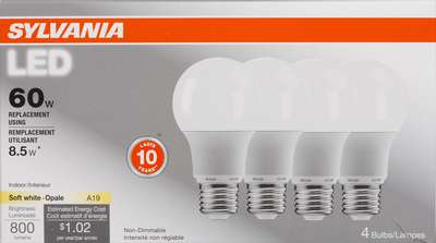 A19 LED BULB SOFT WHITE 8.5W 4 PACK