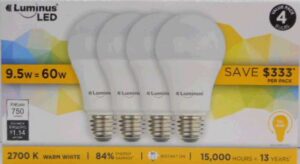 A19 LED BULB SOFT WHITE 9W 4 PACK