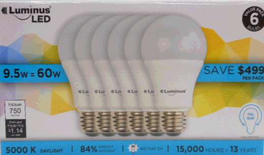 A19 LED LIGHT BULB DAYLIGHT 9W 6PK
