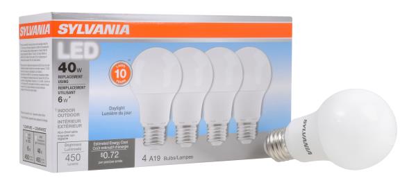A19 LED LIGHT BULB DAYLIGHT 6W 4 PK