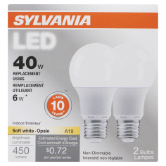 A19 LED BULB SOFT WHITE 6W 2PK
