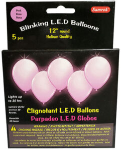 BLINKING LED BALLOON 12-IN PINK 5PK