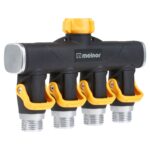 Melnor 4-way metal garden hose splitter with flow-control levers
